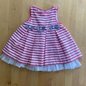 EUC Pippa and Julie boutique baby dress. Coral and white stripe. Size 6months